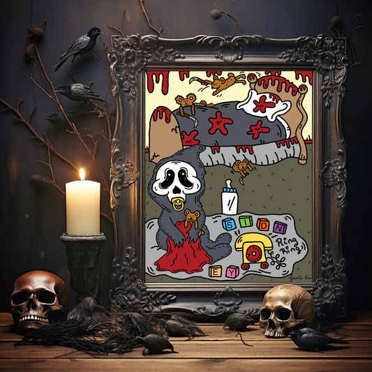 Prank Calls- Baby Ghostface Scream with blocks and his killer teddy bears by Horror Parody Artist Jamie Lee. SpookyKillerBabies.com