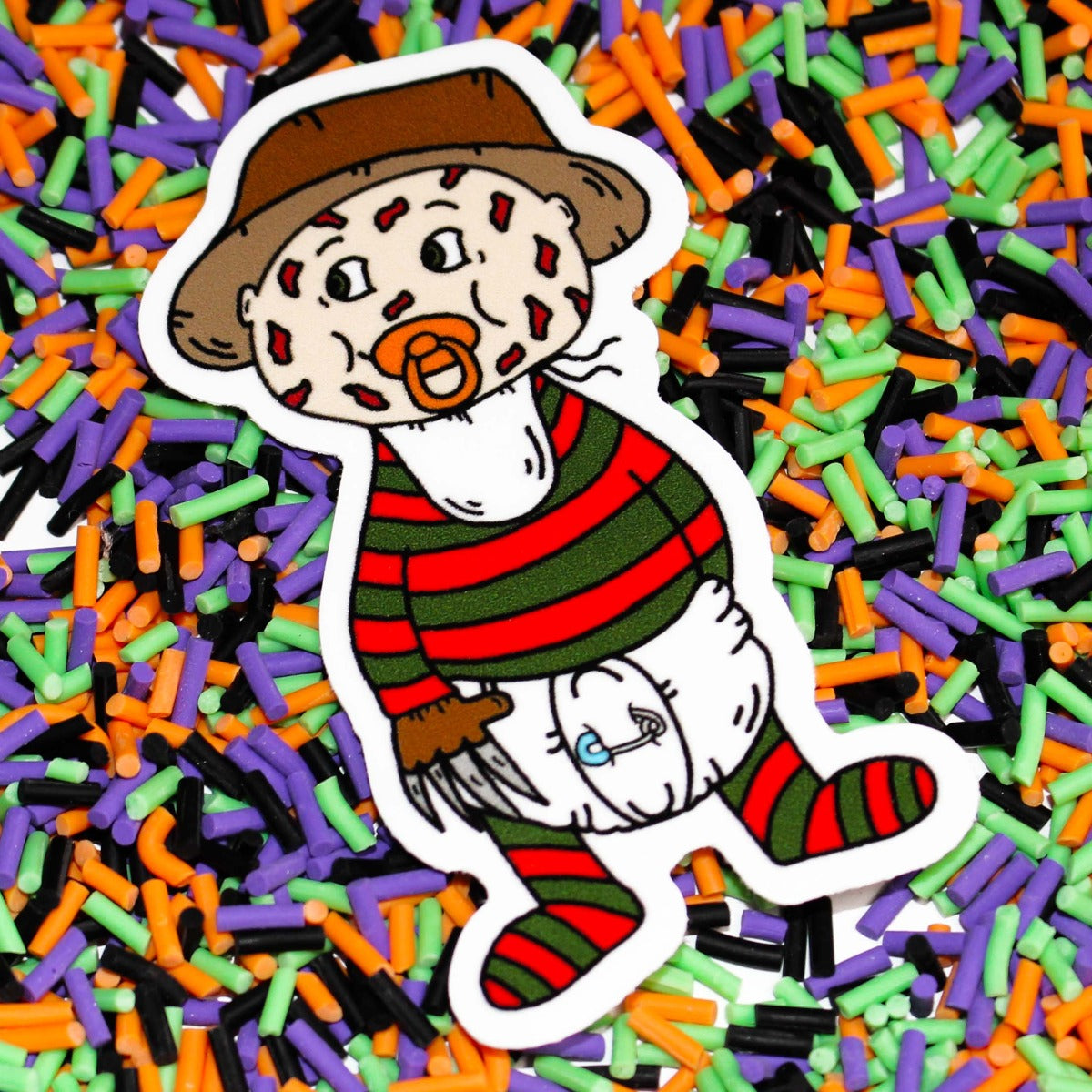 Baby Freddy Krueger Sticker by SpookyKillerBabies.com
