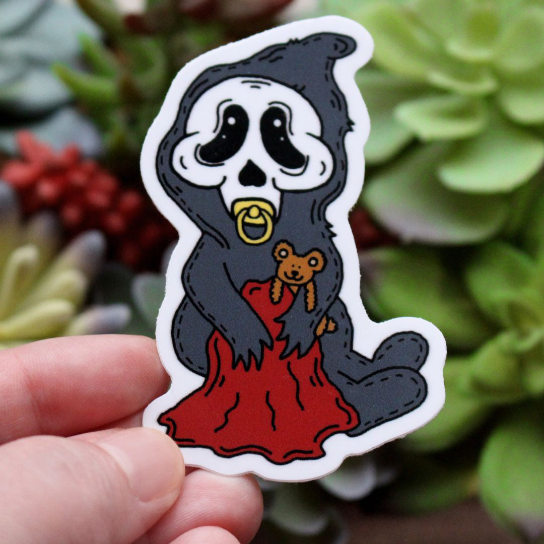Baby ghostface scream sticker horror parody pacifier blanket teddy bear killer spooky killer babies picture Halloween Stickers