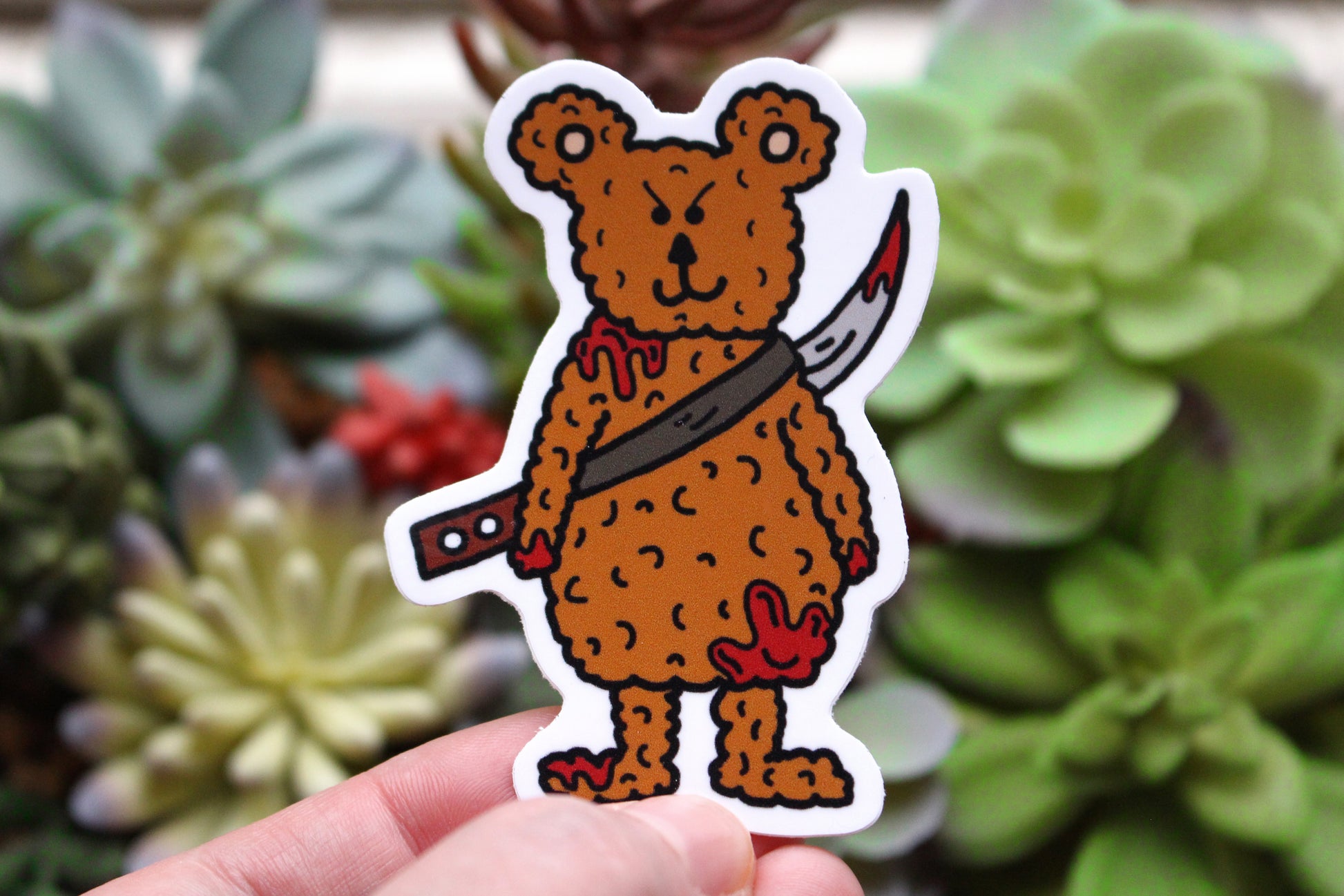 teddy bear killer wearing a bloody sword covered in blood sticker horror parody spooky killer babies picture 2