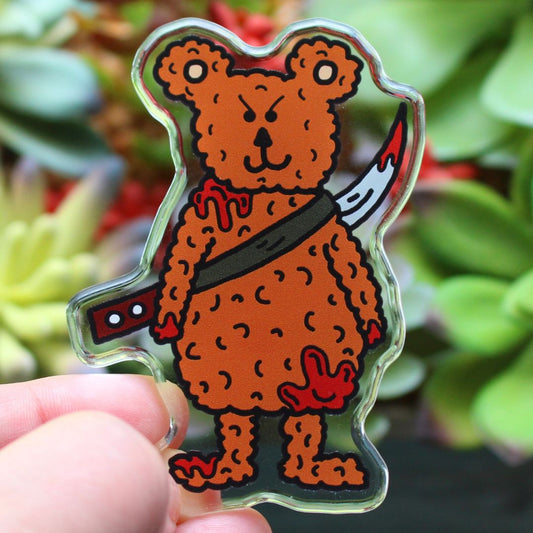 Killer Teddy Bear with bloody sword magnet. Horror Parody by SpookyKillerBabies.com